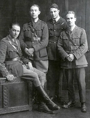 Old studio photograph of four young officers in First World War uniform